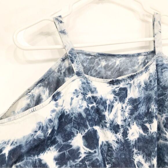 Hippie Laundry Blue White Tie Dye Rectangular Drape Batwing Tank Top - Picture 5 of 11